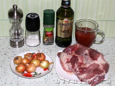 Свиные отбивные в соусе барбекю с пивом. Ингредиенты.